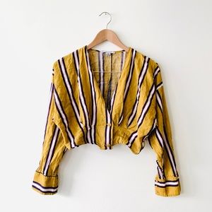 NEW FAVLUX Striped Double-Breasted Crop Top